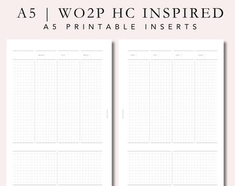 A5 planner inserts | WO2P hobonichi cousin inspired |  planner printable | A5 rings | A5 weekly | plan2create planner insert