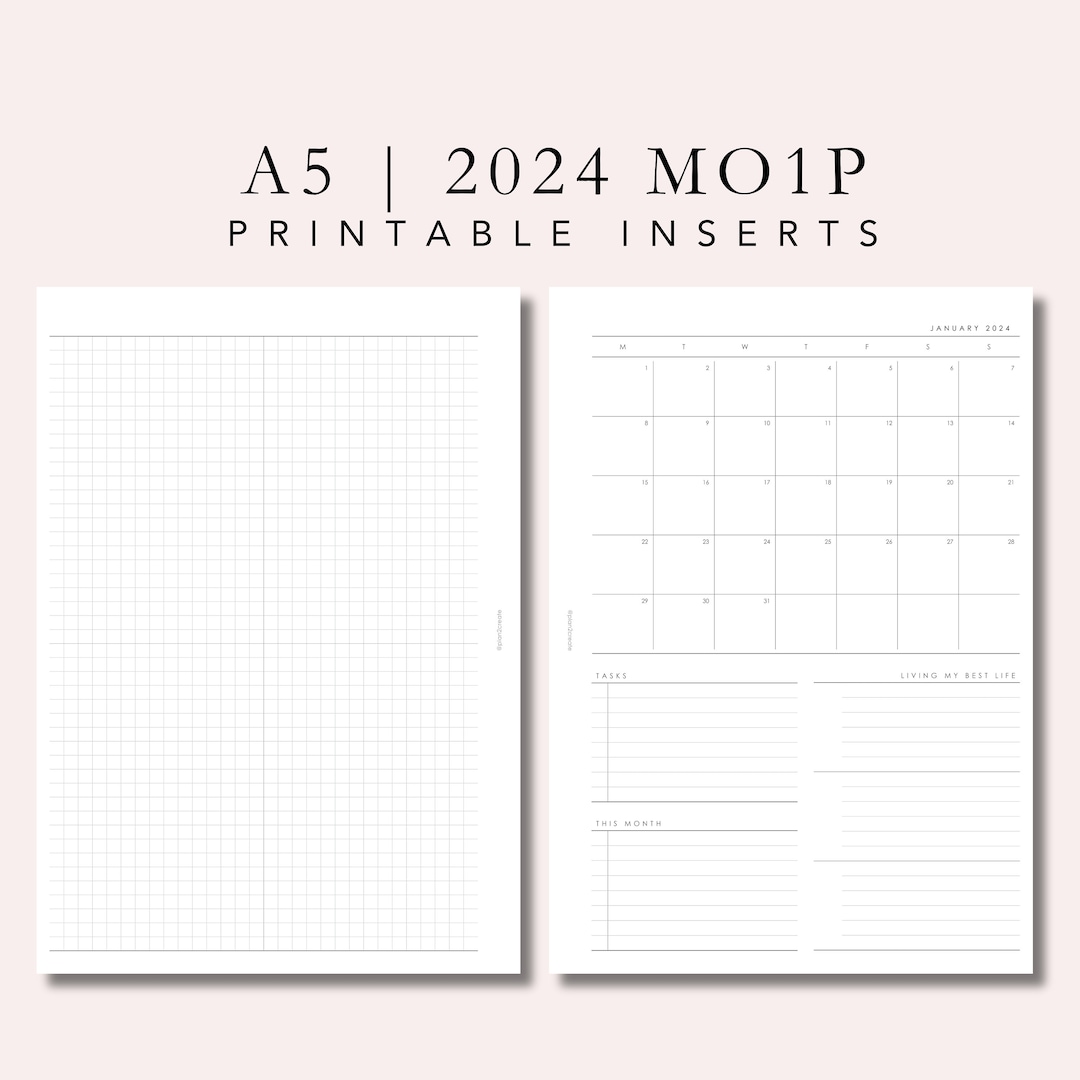 A5 Planner Inserts 2024 MO1P DATED A5 Rings Planner Insert Filofax A5