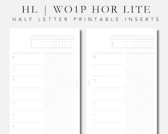Half Letter Planner Inserts: WO1P Horizontal Lite (Printable PDF) Discbound