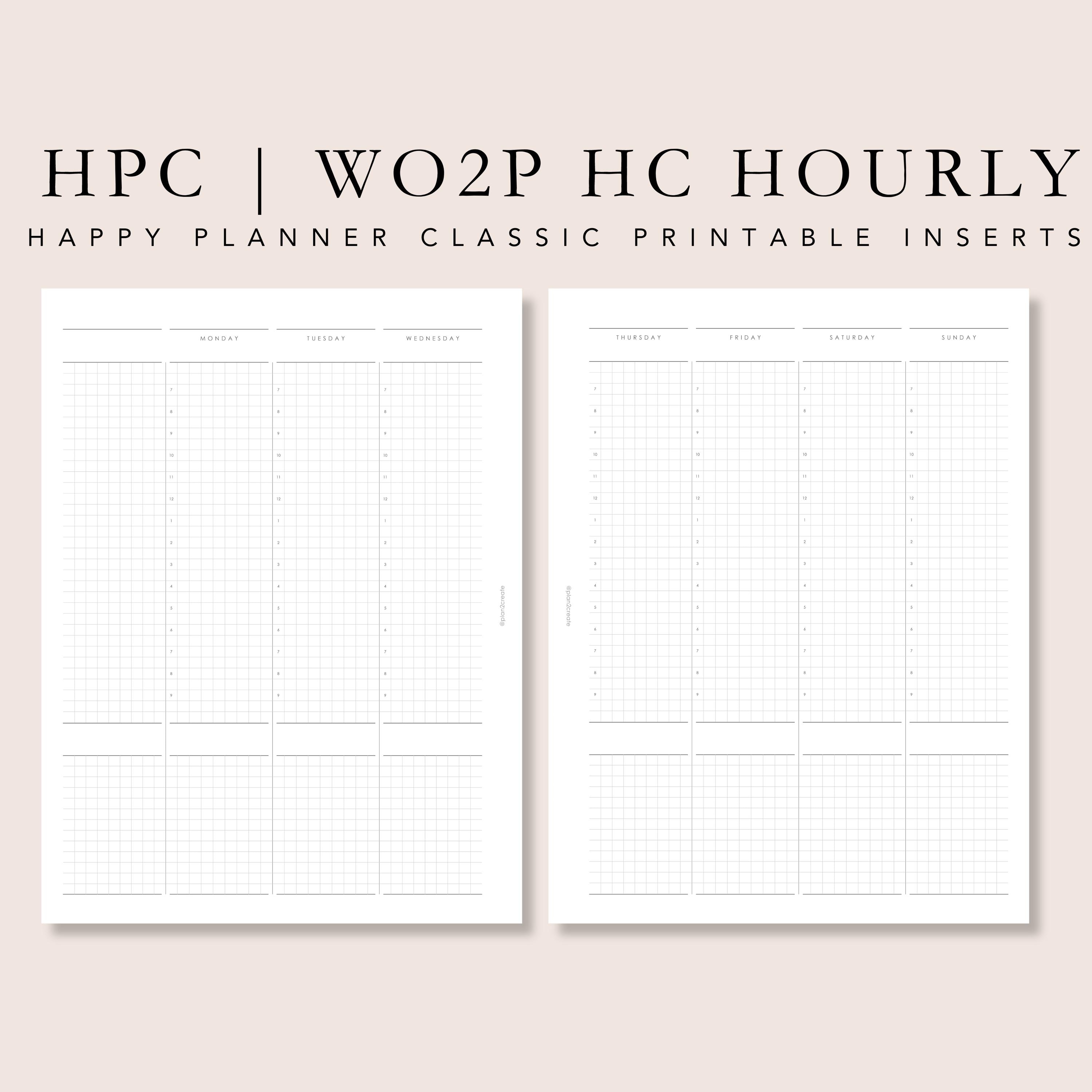 HPC planner inserts | WO2P HC hourly | planner printable | Happy Planner Classic insert | hobonichi cousin inspired weekly | plan2create