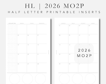Half Letter Planner Inserts: 2026 MO2P Monthly (Digital Download)
