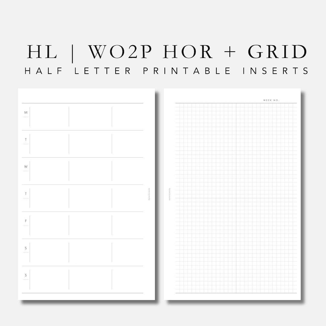 HL Planner Inserts | WO2P Horizontal + Grid | Planner Printable | Half ...