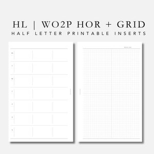 Insertos para planificador HL / WO2P horizontal + cuadrícula / planificador imprimible / encuadernado en disco de media letra / inserto para planificador de discos plan2create
