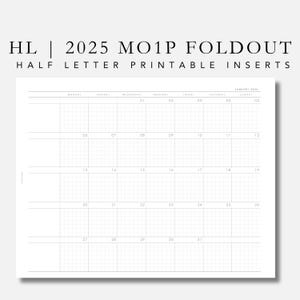 Inserciones para planificadores HL / 2025 MO1P desplegables con fecha / mensuales / planificadores imprimibles / encuadernados en disco de media carta / insertos para planificadores con discos plan2create