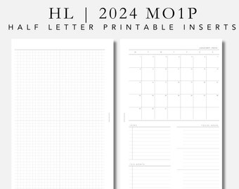 half letter planner inserts | 2024 MO1P | monthly | planner printable | HL disc-bound | plan2create discs planner insert