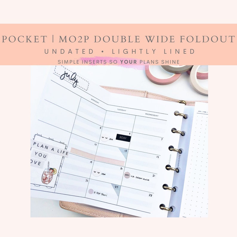 Pocket planner inserts mo2p double foldout lightly lined etsy