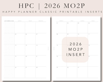 Happy Planner Classic Inserts: MO2P 2026  (Digital Download)