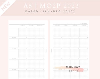 a5 planner inserts | MO2P 2023 DATED | A5 rings planner insert | Filofax A5 printable | plan2create printable insert | agenda refill