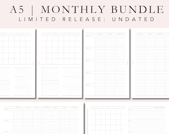 A5 Planner Inserts: Undated Monthly Foldout Printable Bundle (Digital Download)