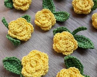 10 Roses +10 branches two leaves Handmade Crochet Appliques, Crochet Roses flower applique, wedding decoration -set of 20