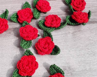 10 Roses +10 branches two leaves Handmade Crochet Appliques, Crochet Roses flower applique, wedding decoration -set of 20