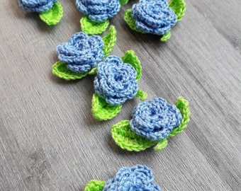 10 Roses +10 branches two leaves Handmade Crochet Appliques, Crochet Roses flower applique, wedding decoration -set of 20