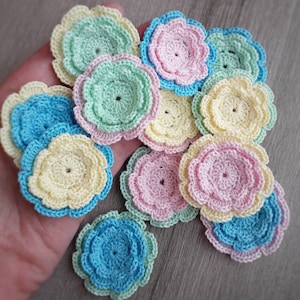 Crochet Flower Appliques: Pastel Cotton Embellishments, Set of 12