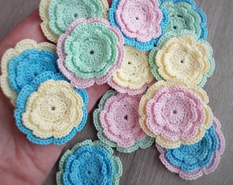 Crochet Flowers Pastel Colors, Crochet Appliques, Crochet Flower, Crochet Embellishments flower applique, wedding decoration - set of 12
