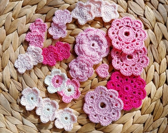 23 Pcs Crochet appliques mix, Crochet doily, Crochet Flower, Crochet star, Embellishments set of 23 - Ready to ship #102