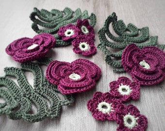 Crochet Flowers mix, Crochet Appliques, Crochet Flower, Crochet Embellishments set of 12