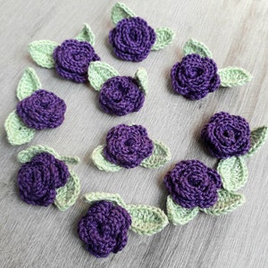 Handmade Crochet Purple Rose Appliques: Cotton Embellishments (Set of 20)