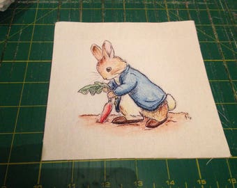 Craft Panel/peter rabbit/beatrix potter /quilting panel/ patch /charm 15cm by 15cm/child's fabric/rabbit/peter