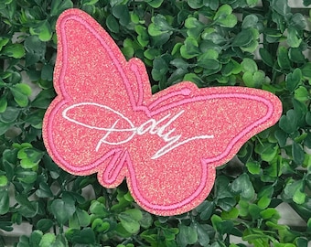 Dolly Partin Signature - Autograph - Inspired - Glitter Butterfly - Embroidery Iron On Patches