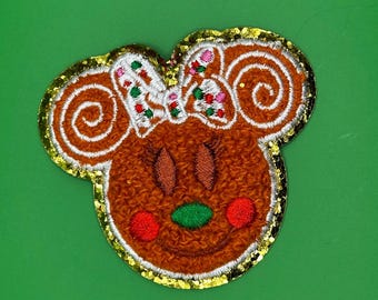 Minnie Mouse Patch - Gingerbread - Disney - Christmas - Chenille - Iron On Patches