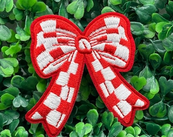 Red and White Checkered - Coquette - Bow - Iron on Patch