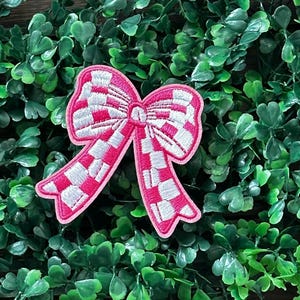 Pink and White Checkered - Coquette - Bow - Iron on Patch