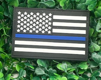 Thin Blue Line - American Flag - Patriotic - America USA - Pink - Hook and Loop - PVC Patch