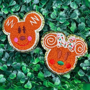 Set van 2 Mickey en Minnie Mouse-patches - peperkoek - Disney - kerst - chenille - opstrijkbare patches