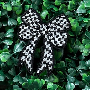 Black and White Checkered- Double Bow - Coquette - Iron on Patch