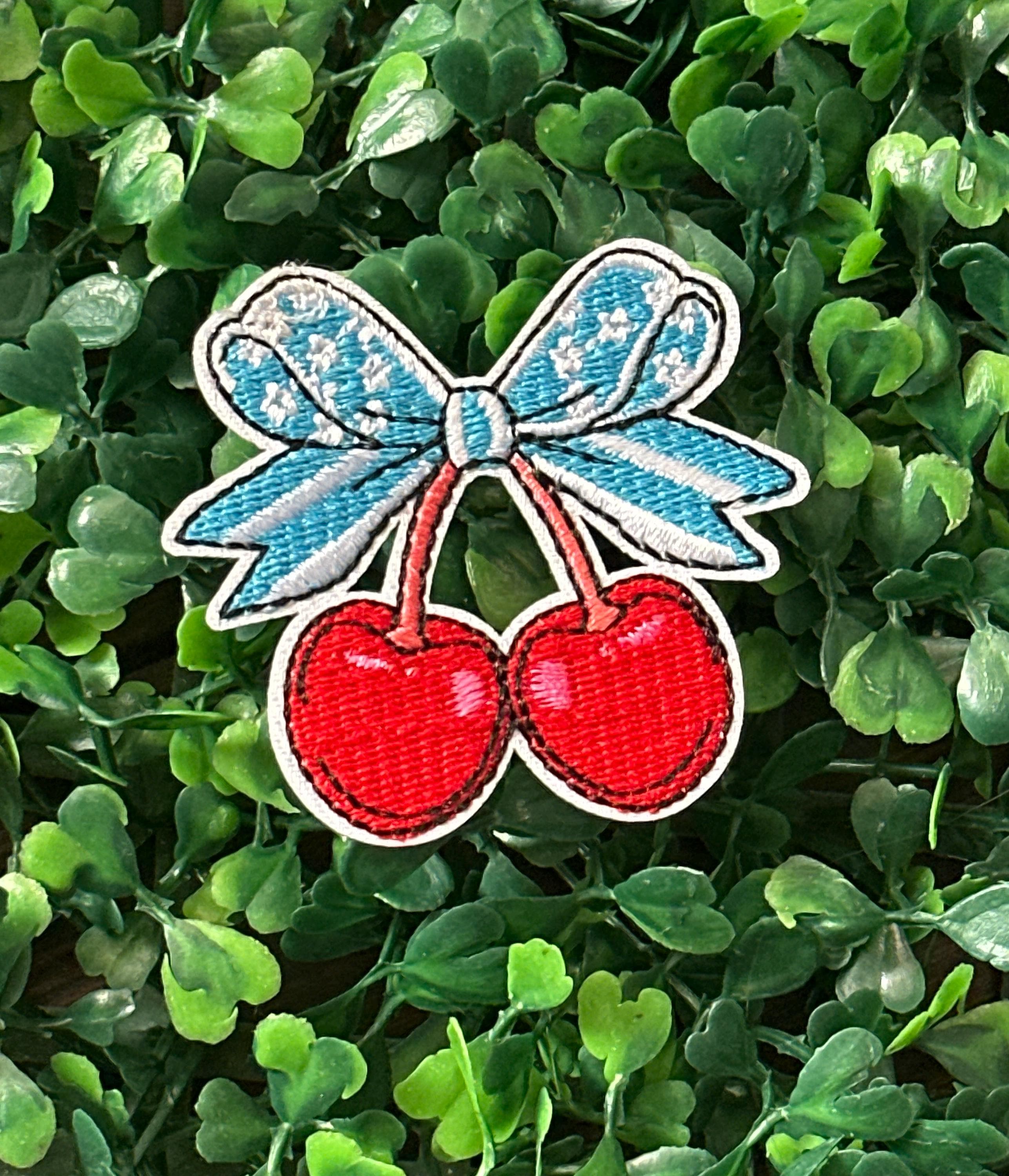 Cherries & Bow Embroidered Trucker Hat, Foam Front, Star Mesh, Blue & Hot Pink Cherry Bow Trucker Hat - Etsy main image 2