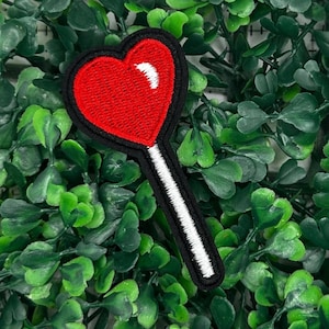 Red Heart Sucker - Lollipop - Strawberry - Candy - Valentine - Embroidery - Iron on Patch