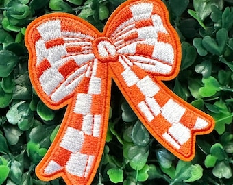 Orange and White Checkered - Coquette - Bow - Iron on Patch