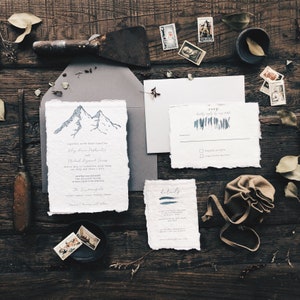 Printed- Handmade Deckled Edge Take A Hike Wedding Invitation
