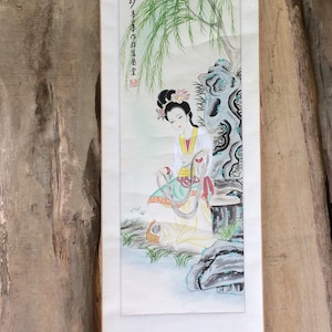 Chinese Antique Painting, Signed & Stamped Chinese Watercolor Wall Scroll