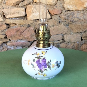 Vintage Oil Lamp with Floral Decor, Decorative Ceramic Lighting
