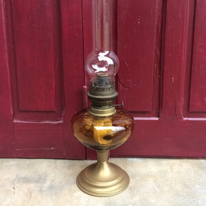 Orange Glass Kerosene Lamp, Art Deco Room Decor