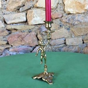 Gold Cherub Candle Holder, French Antique Gilt Brass Candlestick