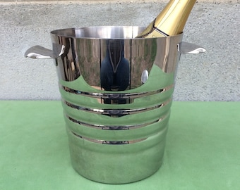 Seau à glace à champagne en acier inoxydable, articles de bar français vintage
