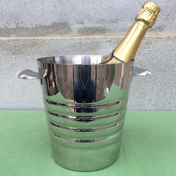 Stainless Steel Champagne Ice Bucket, French Vintage Barware, Found And Flogged