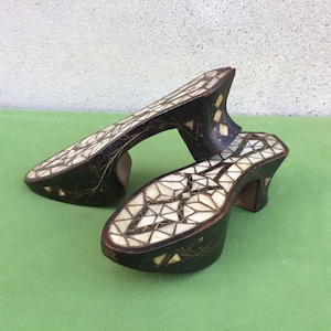 Antique Turkish Hammam Shoes, Handmade Ottoman Shoes For Decoration
