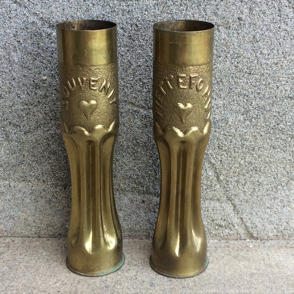 Pair of Trench Art Artillery Shells Militaria Field Artillery WW1 Shell Casings, Military Retirement Gift