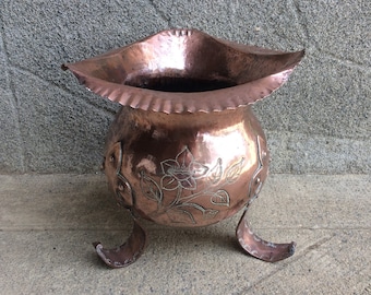 Antique Hammered Copper Planter, Indoor Flower Pot Holder, Found And Flogged