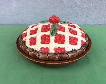 Plato de pastel de cereza con tapa, servidor de cereza decorativo para mesa, encontrado y azotado