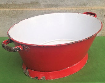 Enamel Wash Basin, Large Red Enamel Foot Bath, Found And Flogged