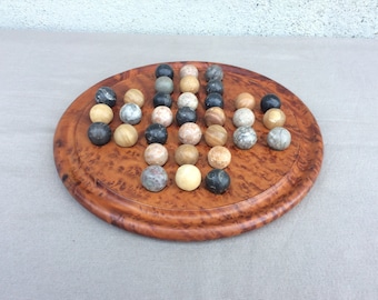 Handmade Solitaire Game with Semi Precious Stone Marbles, Decorative Board Game, Found And Flogged