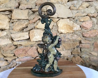 Cast Iron Door Stop with Cherub Statue, Antique Doorway Decor, Found And Flogged