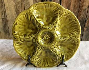 Green Oyster Plate, Decorative Vintage Ceramic Platter