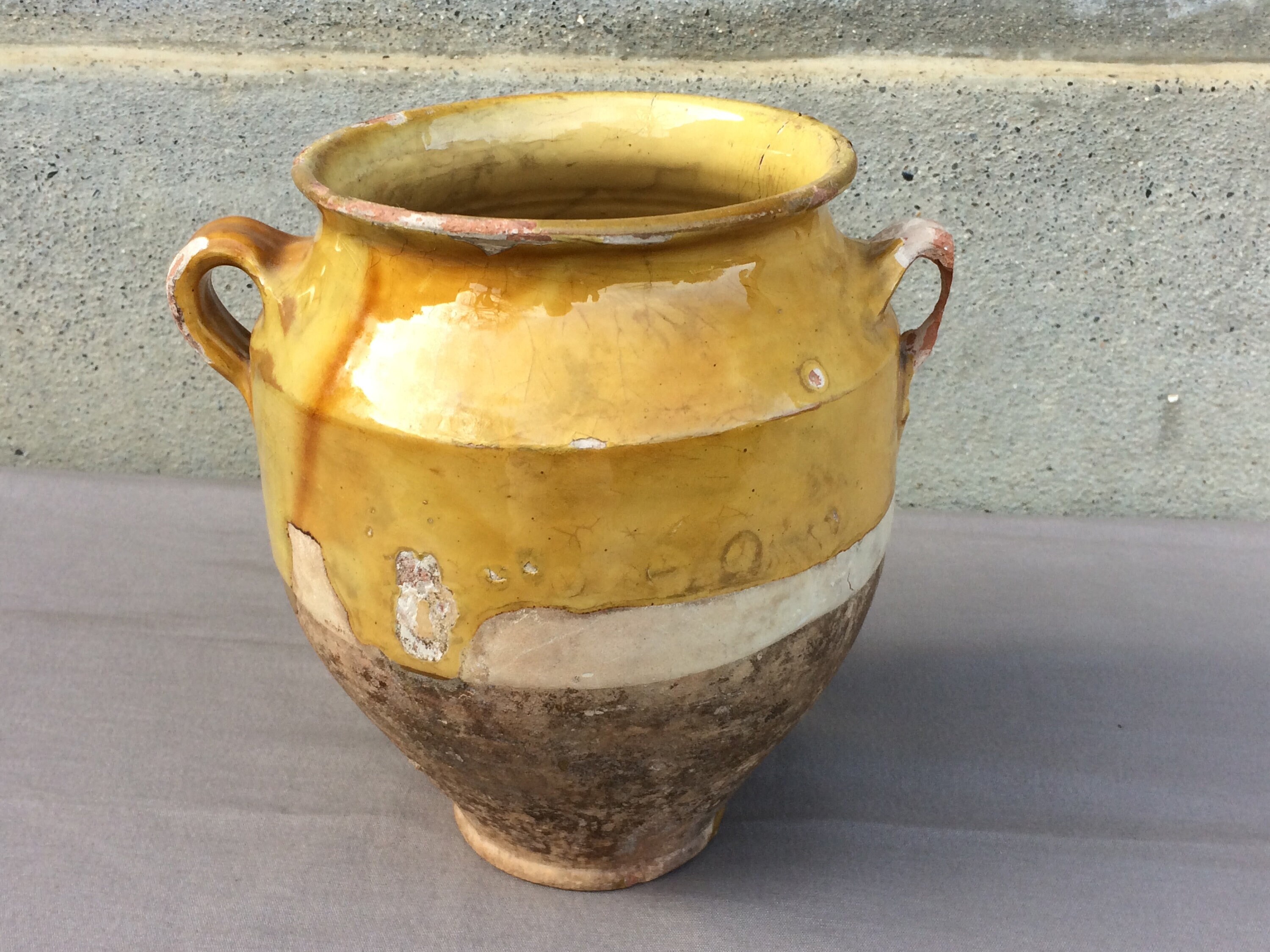 Pot Français Confit en Grès Cruche ou Croûte, Pot Émaillé Ocre, Poterie Antique, Décor de Ferme Rust