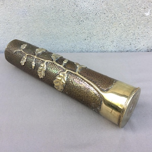 Trench Art Vase, Reshaped And Decorated Antique Brass Case From World War 1