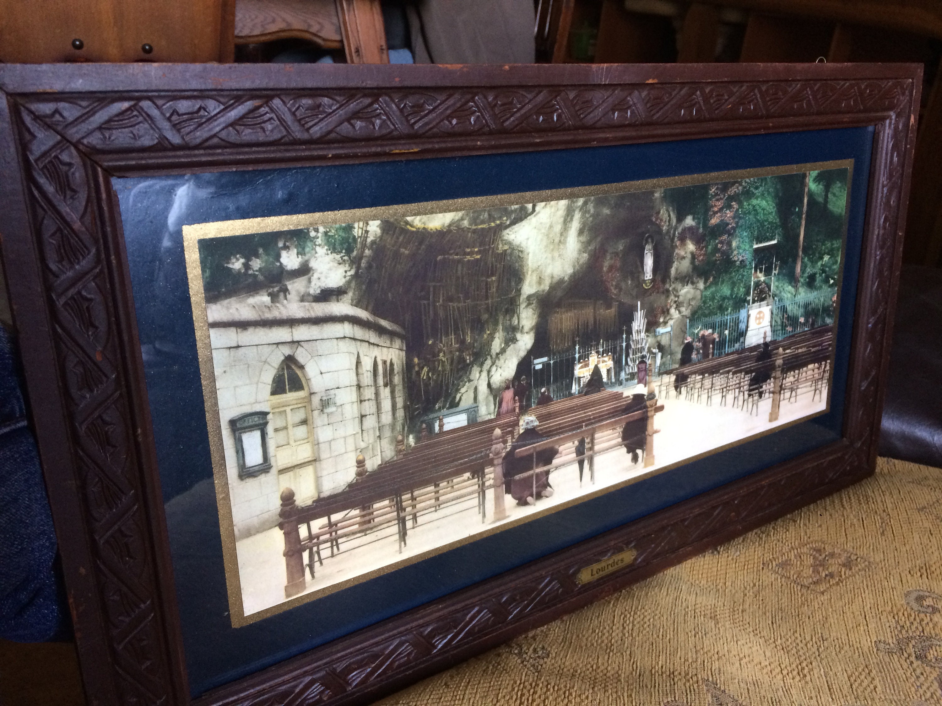 Lourdes Souvenir Antique Photo Encadrée Du Sanctuaire Catholique, Français Cadeaux Chrétiens Catholi